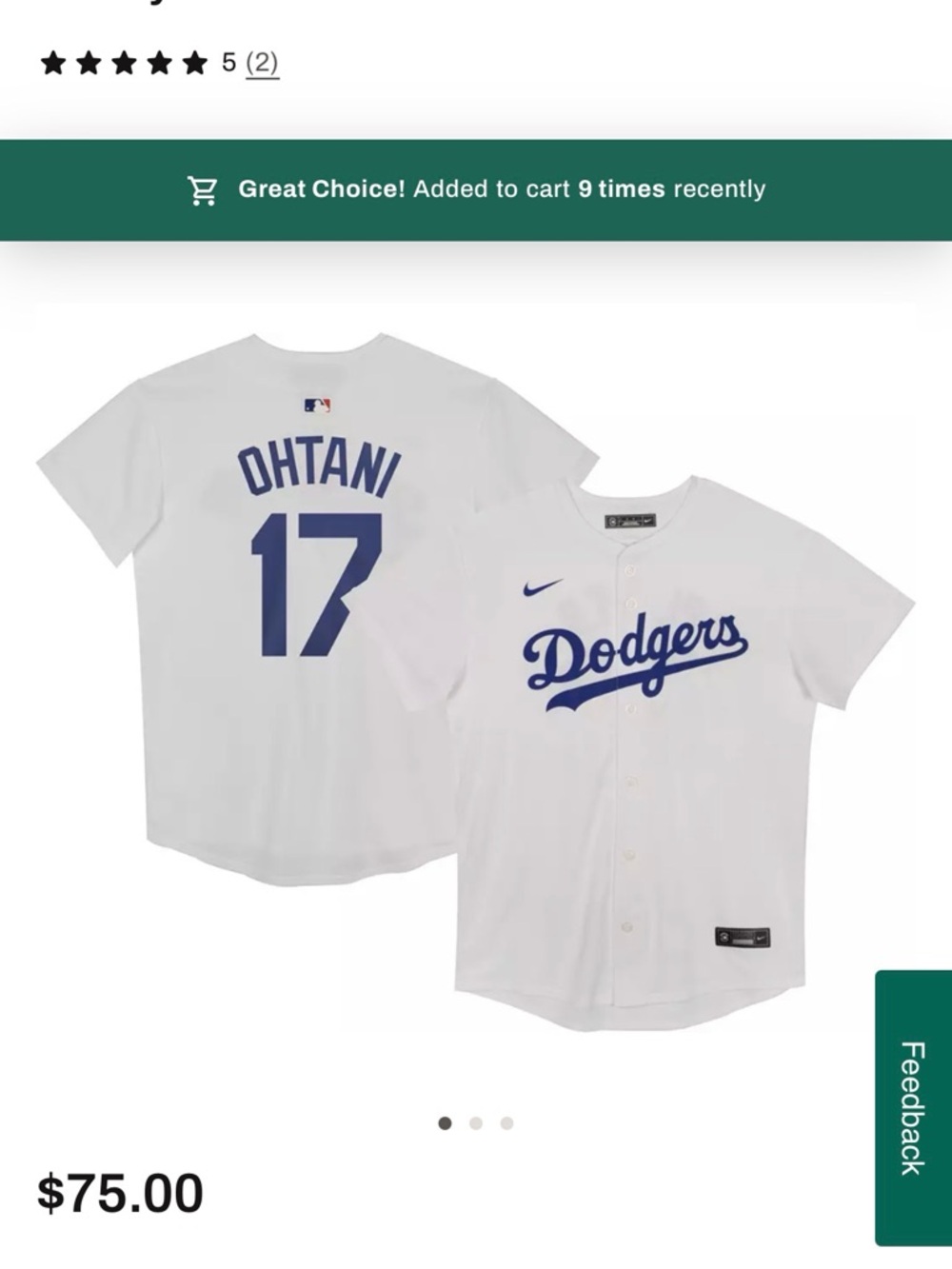 Nike Little Kids' Los Angeles Dodgers Shohei Ohtani #17 Game Jersey- L(7)  *NEW*